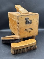 Esquire Shoe Polish Valet De Luxe Wooden Box Boot Shine Kit 2 Brushes Vintage