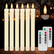 Flameless Candles with Timer Remote, Dripping Wax Battery Operated 6Pack Flicker
