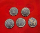 5 Original Dug Confederate Infantry Pewter Block I Buttons Spotsylvania VA Relic
