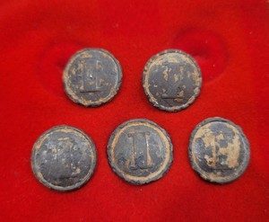 5 Original Dug Confederate Infantry Pewter Block I Buttons Spotsylvania VA Relic