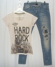Please Damen Jeans Gr. M  + Hard Rock Couture T-Shirt Gr. M beige ~ Set 21