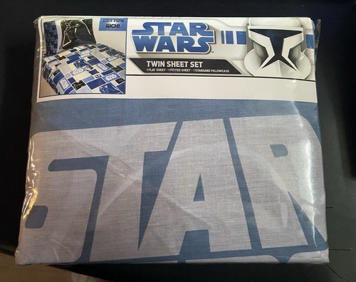 Star Wars Twin 3 Piece Sheet Set by Jay Franco 2008 Blue Patchwork Design NIP - Picture 4 of 5