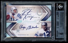 2009 UD Exquisite Ensemble Peyton Manning Roger Staubach Holo Auto /25 BGS 9/10