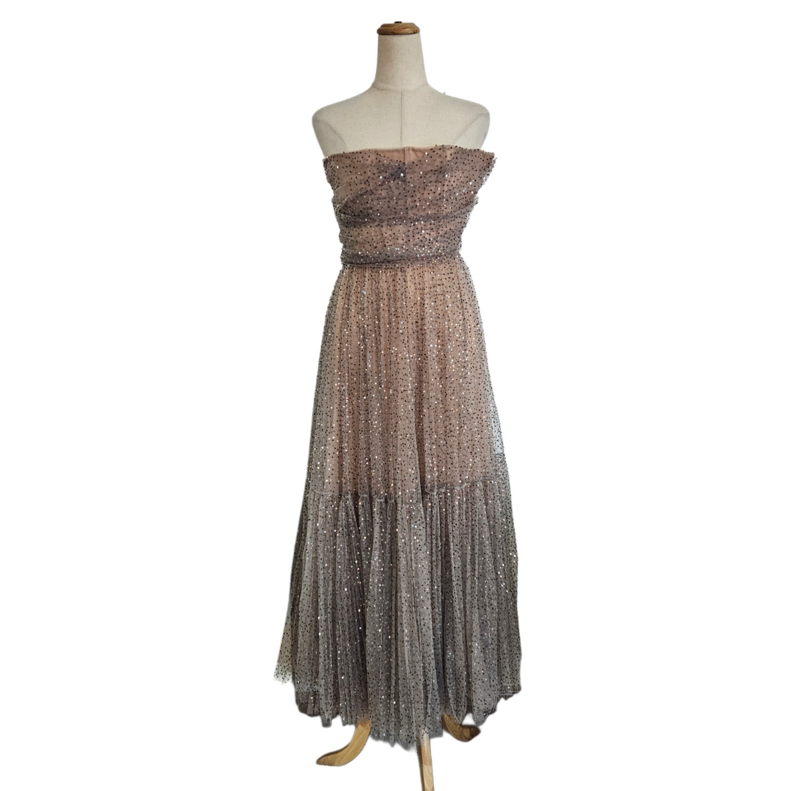 Christian Dior Beige Glittery Sequin Embellished Tulle Gown