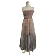 Christian Dior Beige Glittery Sequin Embellished Tulle Gown
