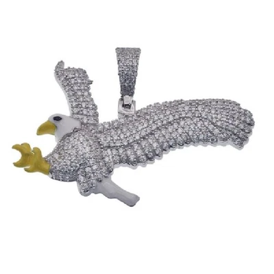 Pendentif Aigle Hip Hop En Émail Blanc & Jaune Argent Sterling - Photo 1/3