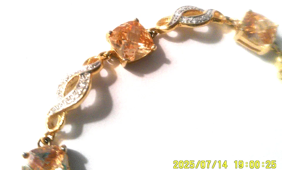 Brazalete tenis amarillo citrino y piedra circonita cúbica brillante plata longitud 7,75 Foto 3 de 4