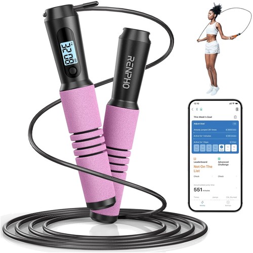 Smart Adjustable Jump Rope with APP Tracking &amp; Clear LCD for…