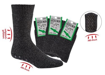 2-9 Paar Socken Thermo ABS Vollplüsch 40% Wolle Strümpfe Norweger anthra 39-42