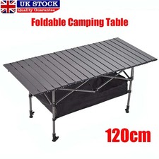 Folding Camping Table Roll-up Height-Adjustable Picnic Table with Bottom Storage