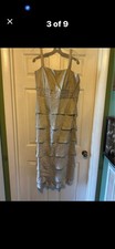 David's Bridal Gold/Silver Satin A-Line Sweetheart Spaghetti Strap Midi Dress 18