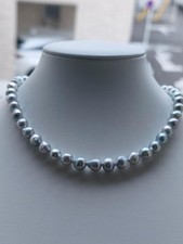Natural Madama Blue Akoya Pearl Necklace 8.5mm Baroque Japan PGR Certificate
