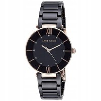 Damen Uhr Schwarz RoséGold Keramikband Quarz Swarovski
