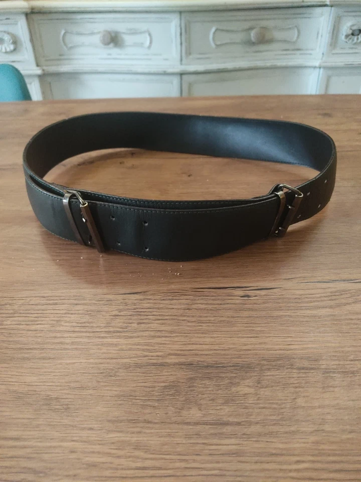 Cinturón Gianni Versace Vintage Verde Oscuro Doble Hebilla 42 - Imagen 4 de 4