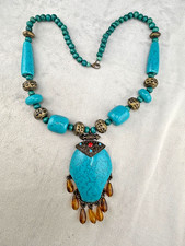 Faux Turquoise Statement Necklace Boho Southwestern 23  