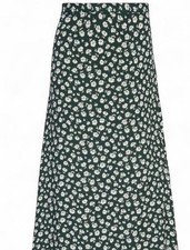 Reformation Green/White Floral Velvet Midi A-Line Skirt Size 0, Zip Closure