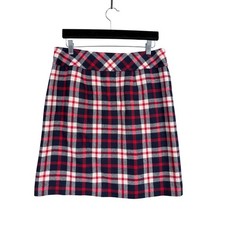 Talbots Plaid Skirt Womens 8 Red Blue White Wool Blend A-Line Pockets 2014