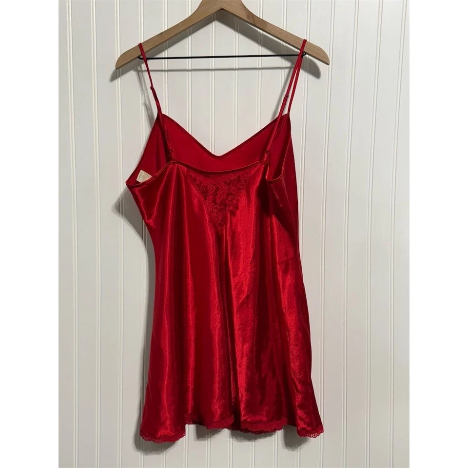 VTG Victoria’s Secret Red Satin Lace Chemise Slip L Y2K Baddie Coquette Dress - Image 2 of 4