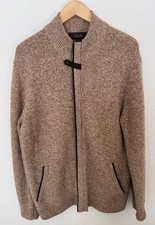Tasso Elba Men's Lambswool Brown Zip Front Sweater Cardigan Size Medium