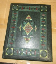 Vintage Dark Green Embossed Leatherette Empty Scrapbook Photo Album Black Pages