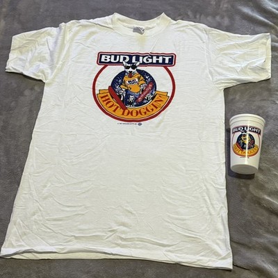 Vintage 1987 Bud Light Spuds Mackenzie Hot Doggin  Shirt XL in Original Cup NOS