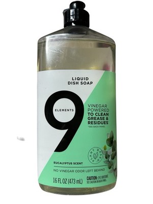 9 Elements Liquid Dish Soap - Eucalyptus Scent 16 oz DENTED