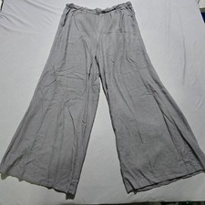 Splendid Women Gray Wide Leg Linen Blend Pants Large Elastic Waist