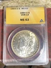 1884 O Morgan Silver Dollar ms63 VAM-14 ANACS Die Cracks & Rim Toning