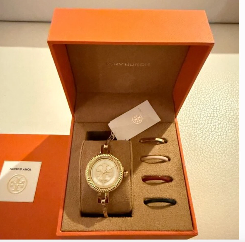 NUEVO EN CAJA RELOJ BRAZALETE TORY BURCH REVA SET DE REGALO TBW4029 $279 TONO DORADO MULTICOLOR Foto 4 de 4