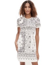 NWT Tory Burch Bandana Sequin Paisley Cream T-Shirt Dress Retail $258 Size M
