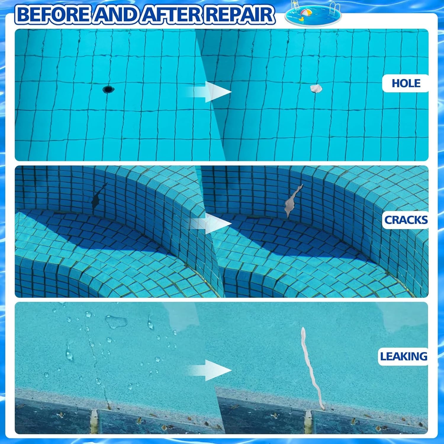 Pool Putty - 10Oz 2 Part Epoxy Pool Repair Kit Pool Leak Sealer for Fixing Leaks