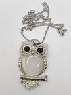 Fashion Owl Pendant Link Chain Necklace  24" White Cat Eyes Stone — photo 8