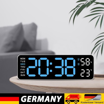 Large Digital Temperature Date Week Display Wall Clock (Whiteshell Blue Light)