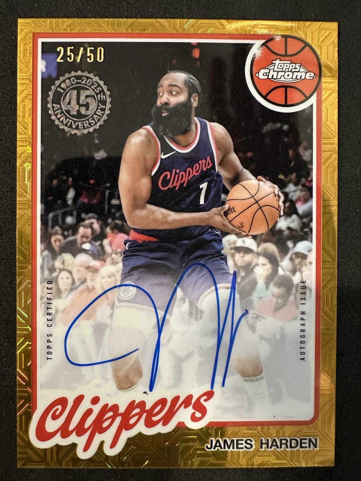 James Harden 2025-26 Topps 1980-81 Topps Chrome Gold Mojo Veteran Auto /50