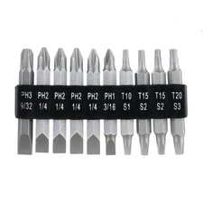 Hyper Tough 10 Piece 2 inch Double End Screwdriver Bits, Steel Material, New Con