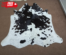 Alfombra de PIEL DE VACA GENUINA - Cuero real - Blanco y negro moteado 6x6 decoración natural