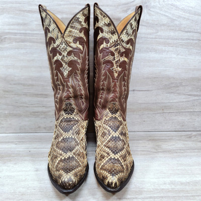 VTG Tony Lama Signature Diamondback Cowboy Boots Men 9.5 D Brown Rattlesnake