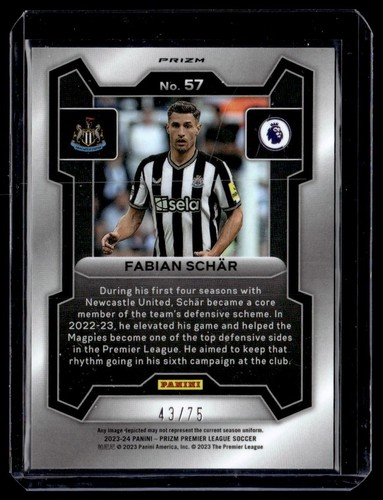 2023 Panini Prizm Premier League Blue Ice Fabian Schar 43/75 #57 - Picture 2 of 2