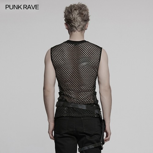 Punk Rave Men Black Gothic Cyber Punk Mesh Patchwork Vest Sleeveless Tops - Bild 3 von 18