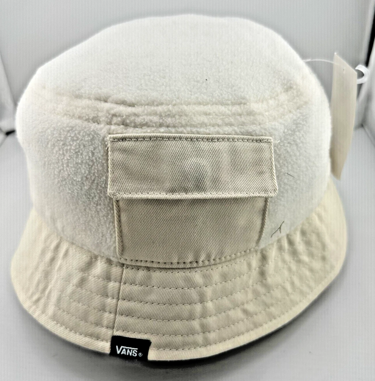 Vans Pocket Buc Bucket Hat Sherpa Fleece Cream Canvas S/M Casual Streetwear NWT