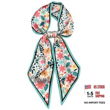 Head Hair Scarf Neck Silk Feeling Scarves Long Thin Satin O-10-red Flower