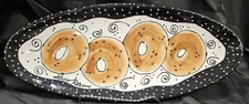 SUPER CUTE! Signed Joanne Delomba 19" Oval Ceramic Bagel Serving Dish Platter
