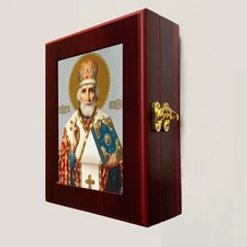 St Nicholas Crown Framed Icon Box Rosary Holder 7.5" Orthodox Gift