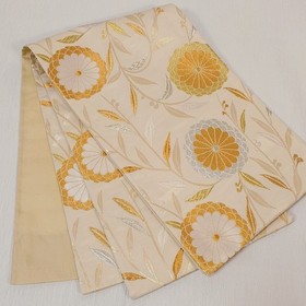 4-Piece Vintage Japanese Silk Kimono Set &ndash; Orange with Gold Accents & Cream Obi