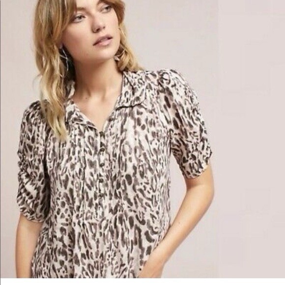 Anthropologie Maeve Susan Puff Sleeve Leopard Print Blouse Size 2