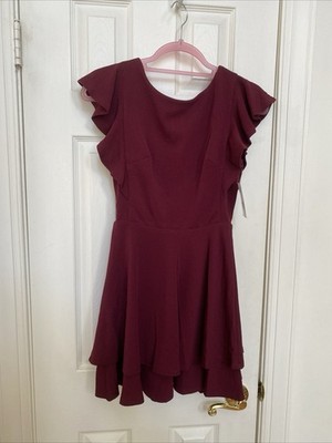 Crystal Doll Womens Juniors' Red Ruffle-Sleeve Fit & Flare Dress Size XS