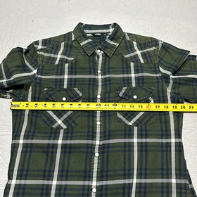 Nuon Shirt Mens Medium Green Plaid Button Up Pockets Long Sleeve Cotton Outdoor