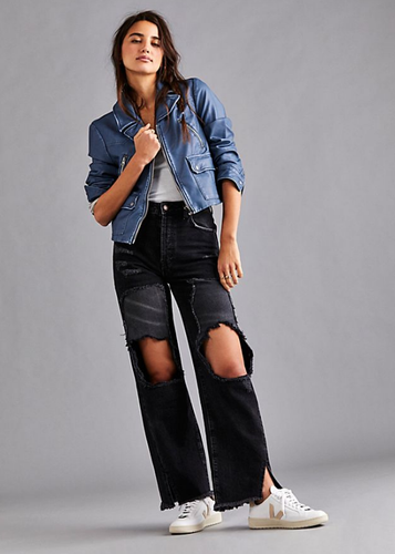 Vegan Jacket Faux Leather Blue 