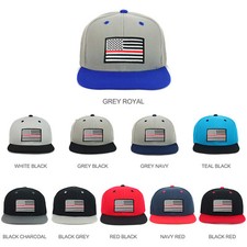 Youth Kid's Thin Red Line 2 American Flag Patch Flat Bill 2-Tone Cap - FREESHIP