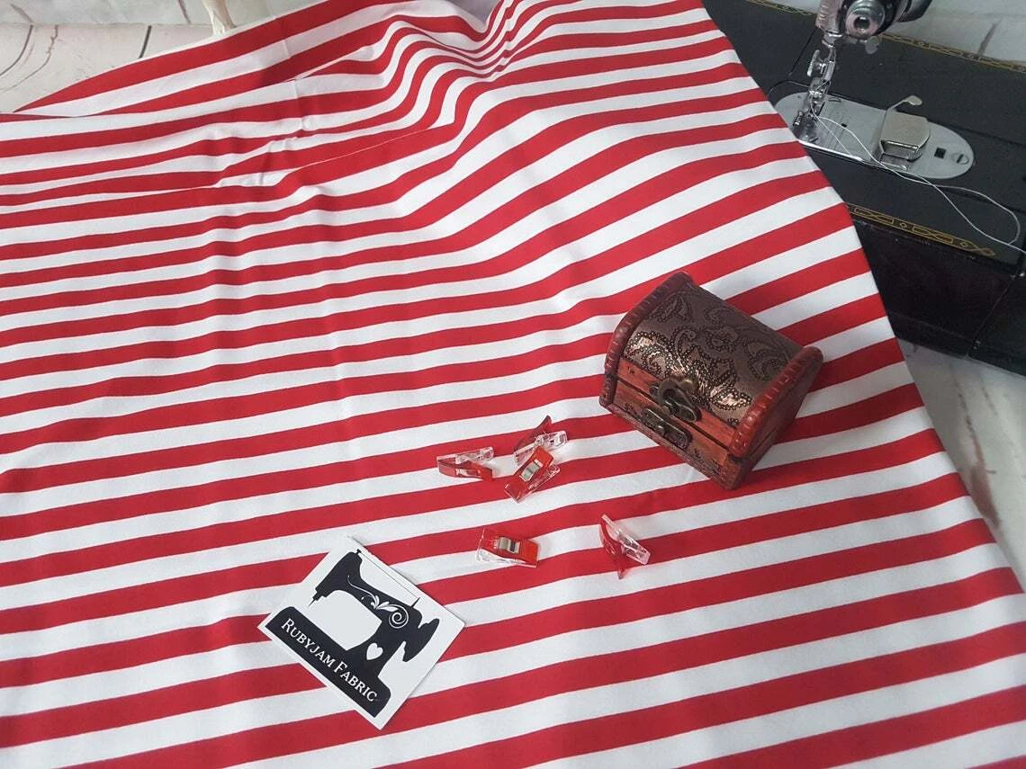 Red and white striped jersey knit best sale fabric